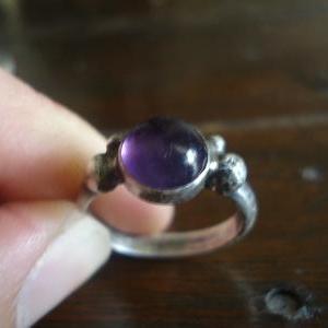Amethyst Ring Set In Sterling Silver, Oxidized..