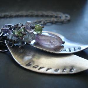 Sterling Silver Handmade Mom Necklace- Leaf..