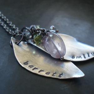 Sterling Silver Handmade Mom Necklace- Leaf..