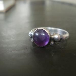 Amethyst Ring Set In Sterling Silver, Oxidized..