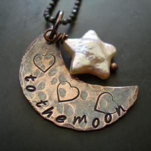 Moon Necklace Made Of Copper, Star Pearl, To The..