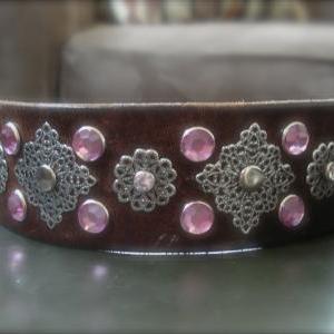 Leather Cuff Bracelet, Leather Rhinestone..