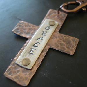 Personalized Copper Cross With Sterling Silver..