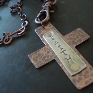 Personalized Copper Cross With Sterling Silver..