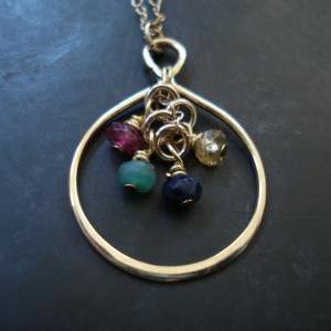 14k Gold Filled Family Necklace, Gemstone..
