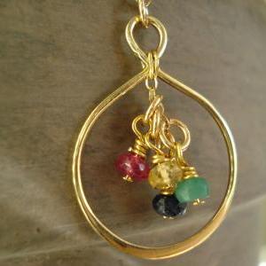 14k Gold Filled Family Necklace, Gemstone..