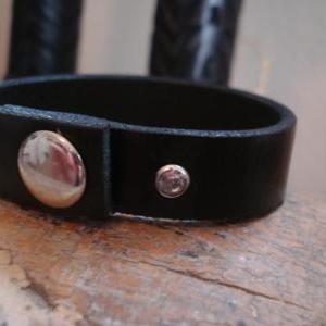 Simple Black Leather Cuff Bracelet With One..