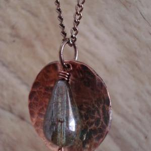 Nature Inspired, Copper Hammered Disc With Czech..