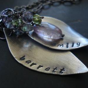 Mothers Necklace- Leaf Necklace- Kids Name..