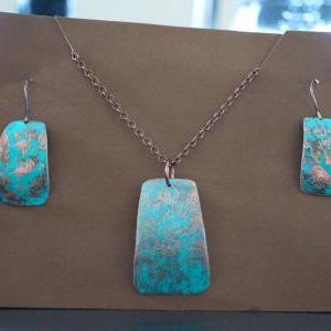 Copper Necklace With Teal Patina- Etched Metal..