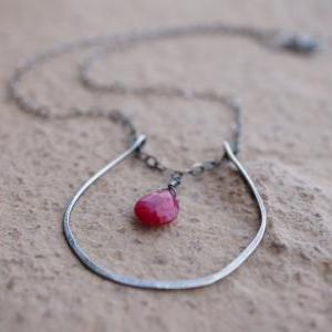 Large Horseshoe Necklace, Wire Wrapped Ruby..