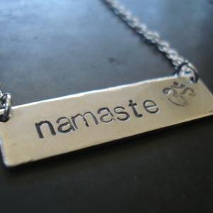 Name Plate Necklace, Silver Name Bar Necklace,..