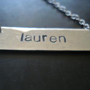 Name Plate Necklace, Silver Name Bar Necklace,..