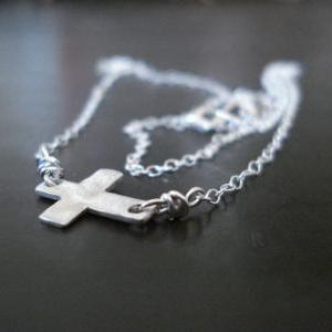 Sideways Cross Necklace, Tiny Cross Necklace,..
