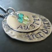 Sterling silver handmade Mothers Necklace, Kids name charms, birthstone charm