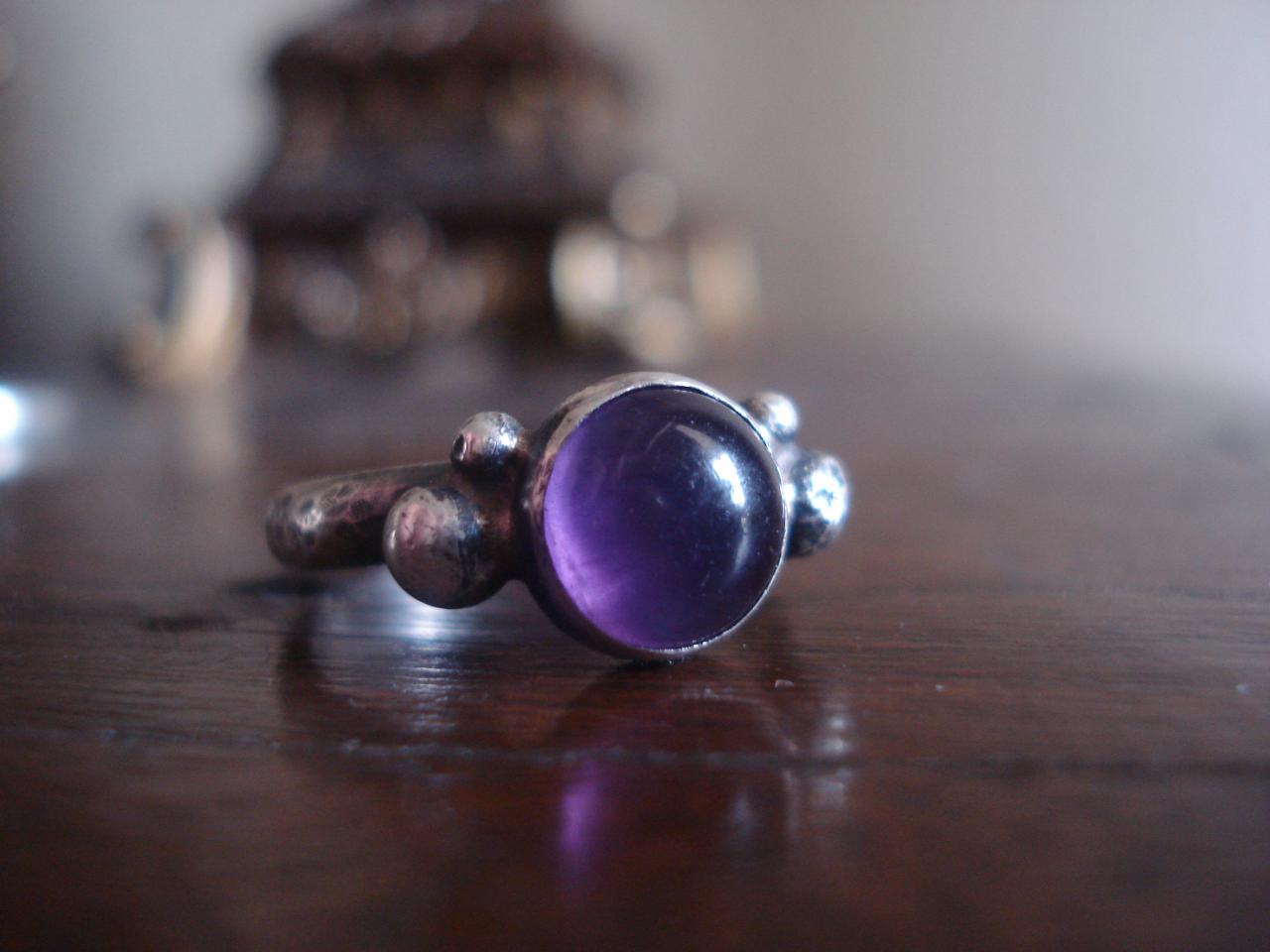 Amethyst Ring Set In Sterling Silver, Oxidized Sterling Silver Ring, Custom Ring, Amethyst Cabochon Ring