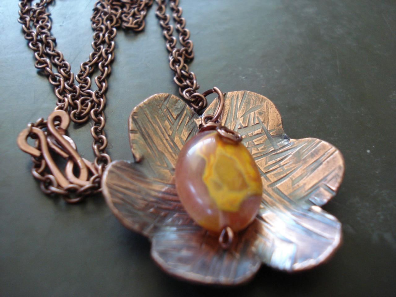 Hammered Copper Jewelry, Flower Necklace, Copper Flower, Copper Jewelry, Copper Necklace