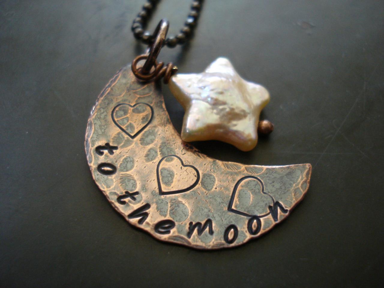 Moon Necklace Made Of Copper, Star Pearl, To The Moon And Back Necklace