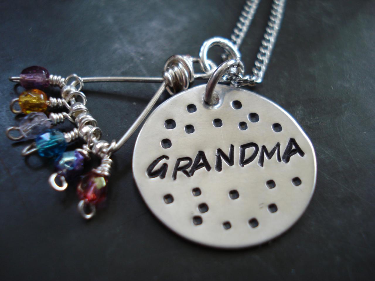 Personalized Sterling Silver Charm Necklace, Hand Stamped, Sterling Silver Handmade Necklace Grandmothers Necklace