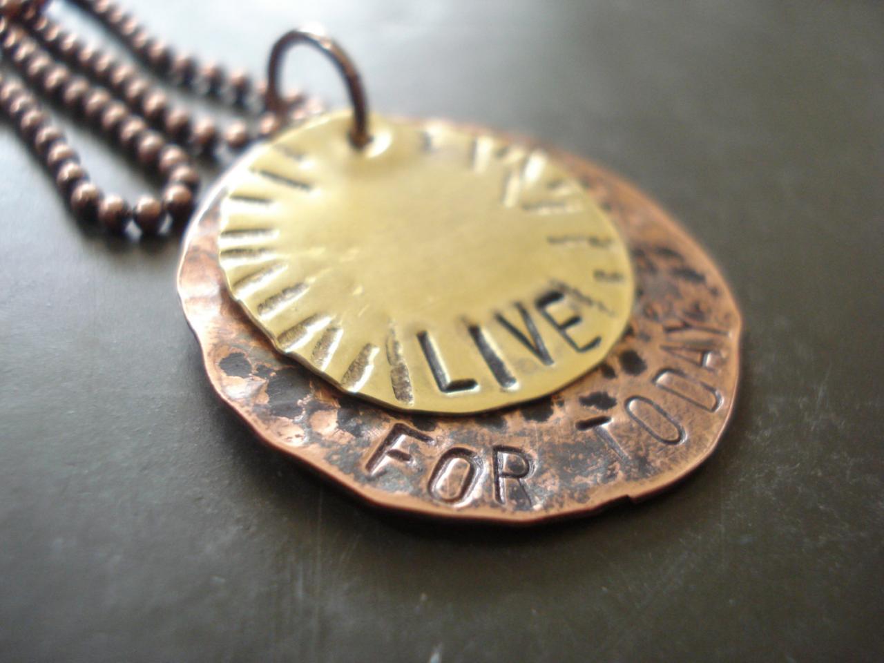 Hand Stamped Jewelry Live For Today Inspirational Necklace Hammered