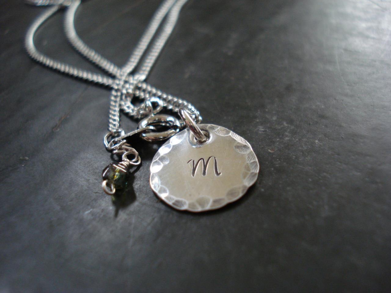 Initial Charm Necklace Made Of Sterling Silver, With A Czech Glass Charm.