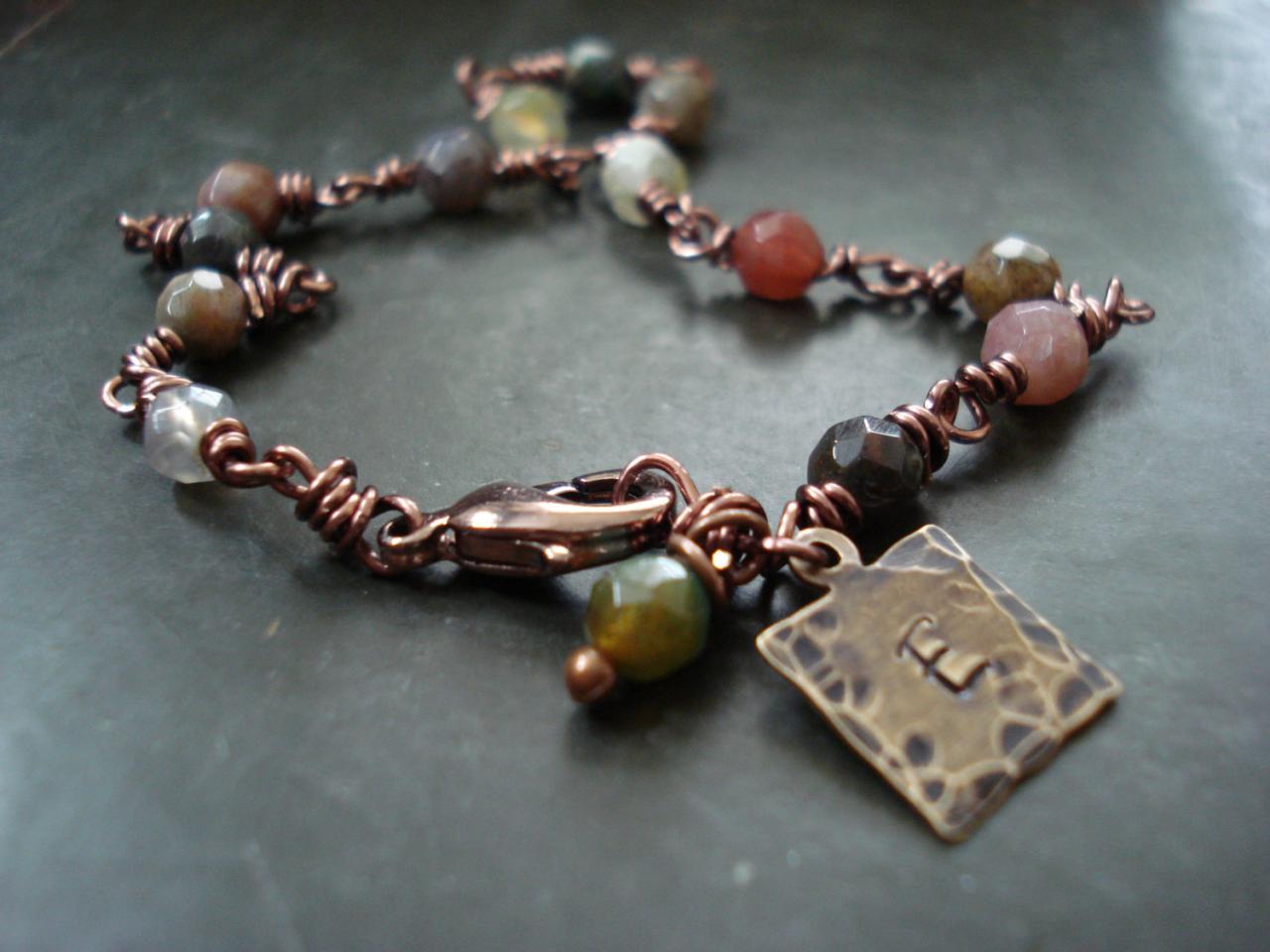 Personalized Bracelet, Custom Copper And Facetted Agate Semi-preciouse Stone Bracelet, Wire Wrapped Gem Stone Bracelet