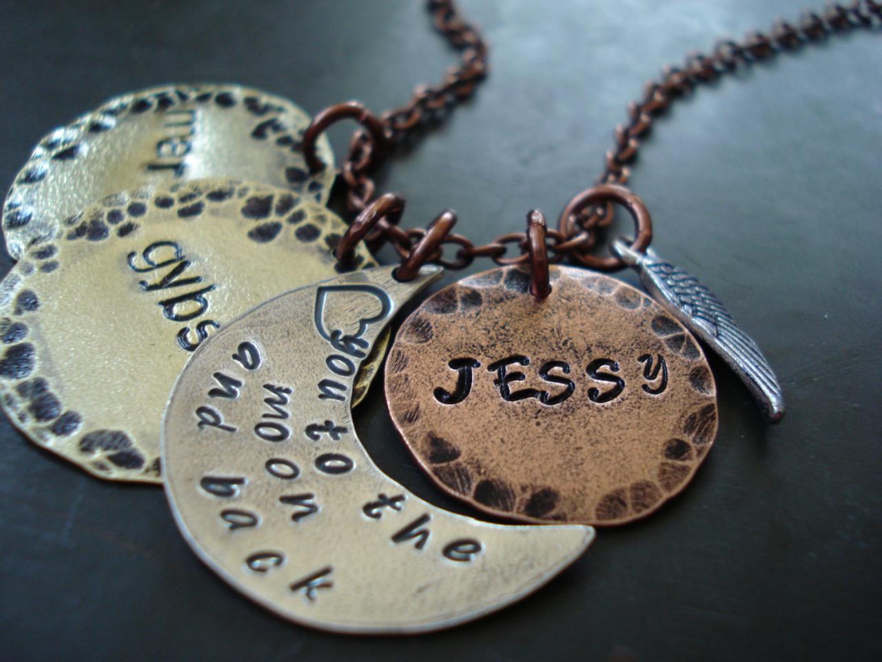 Mommy Necklace, Kids Name Necklace, Hand Stamped Necklace, Mixed Metal Jewelry, Personalized