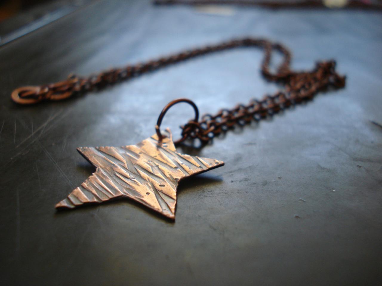Star Necklace, Tiny Star Necklace, Shooting Star Necklace, Hammered Copper Star Necklace, Ebsjewels