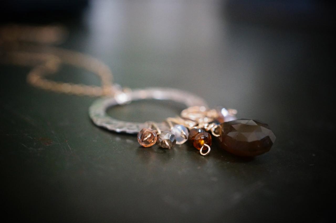 Fall Color Wire Wrapped Necklace, Wire Wrapped Pendant, Gemstone Necklace, Shades Of Brown