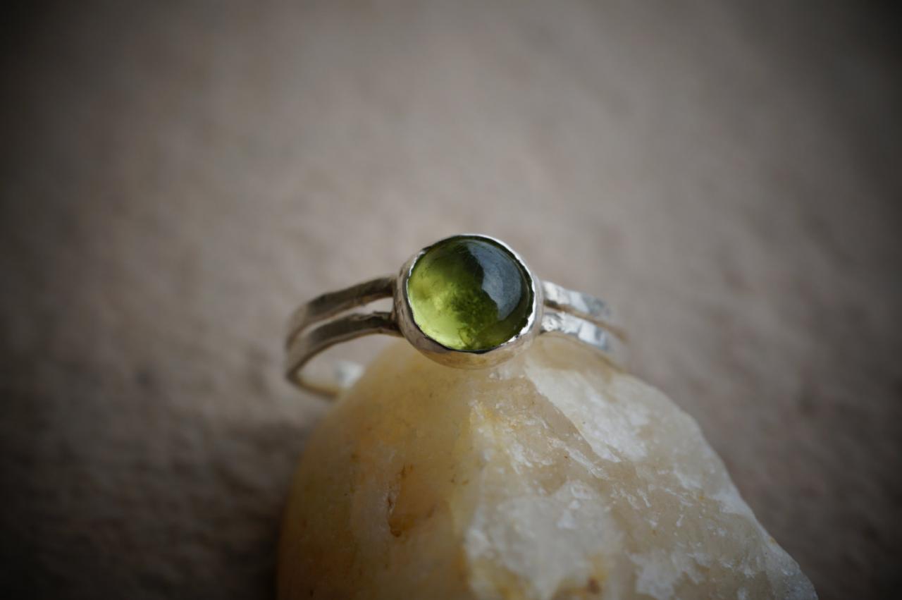 Peridot Ring Set In Sterling Silver, Sterling Silver Ring, Custom Ring, Peridot Cabochon Ring